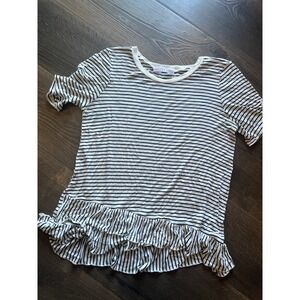 Potter's Pot Striped Ruffle‎ Hem Top - Casual Tee, Short Sleeve, Size M